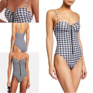 Veronica Beard Mari Black & White Plaid Zip-Front One-Piece Swimsuit